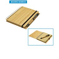 Cuaderno Bamboo
CÓDIGO: CCN35	
Cuaderno Ecológico con Tapas Duras de madera de Bamboo, 70 hojas interiores lineadas de papel kraft y anillado metalico doble cero. Incluye Bolígrafo Ecológico de madera de Bamboo con detalles negros.
• Tamaño: 13.5 x 18 x 1.3 cm. aprox.
• Colores: Natural (11).
• Impresión en: Serigrafía, Grabado Láser.