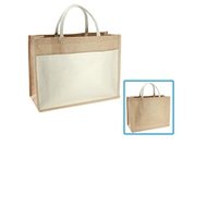 Bolso Yute / Canvas
CÓDIGO: CCS21
Bolso Ecológico grande de Yute natural con amplio bolsillo delantero de Canvas 100% Algodón natural de 250 g/m2. Cuenta con 2 asas de algodón natural relleno de 40cm. c/u aprox. 
• Tamaño: 45 x 35 x 16 cm. aprox.
• Colores: Natural (11). 
• Factibilidad Logo: Serigrafía.