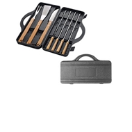 Set BBQ Maletín Negro
CÓDIGO: CCH7	
Set de 7 herramientas de BBQ en Maletín de plástico duro negro. Con ventana rectangular lisa exterior para aplicar logo.
• Tamaño: 40 x 50 cm. (abierto).
• Colores: Negro (08).
• Sugerencia de Impresión: Serigrafía.