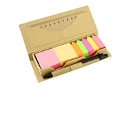 Set Ecológico de Oficina
CÓDIGO: CCN0 	
Memo Set Ecológico con Bolígrafo Ecológico escritura negra, Regla 12 cm., Post-it y banderitas adhesivas. Incluye 300 post-it cuadrados + 750 banderitas adhesivas de colores.
• Tamaño: 16 x 6.3 x 2.2 cm.
• Colores: Natural (11).
• Impresión en: Serigrafía - Tampografía.