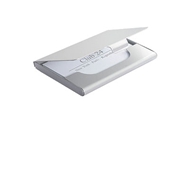 Tarjetero de Aluminio
CÓDIGO: CCN1	
Porta-tarjetas de visita de aluminio.
• Tamaño: 9.3 x 6 x 0.7 cm.
• Colores: Plata (00).
• Impresión en: Serigrafía, Pantógrafo o Grabado Láser.